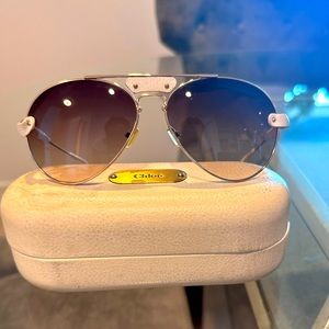 Chloe Leather-Trimmed Aviator Sunglasses